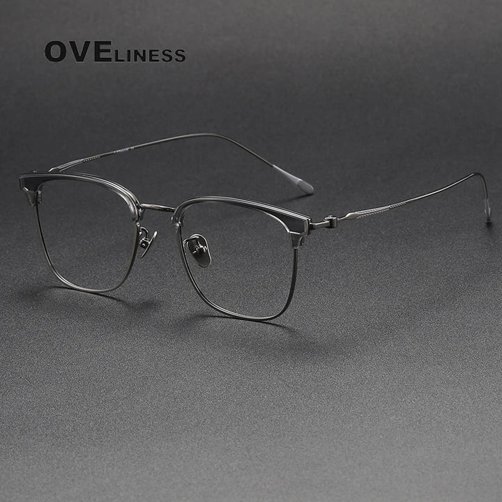 Oveliness Unisex Full Rim Square Acetate Titanium Eyeglasses 80897 Full Rim Oveliness grey gun  