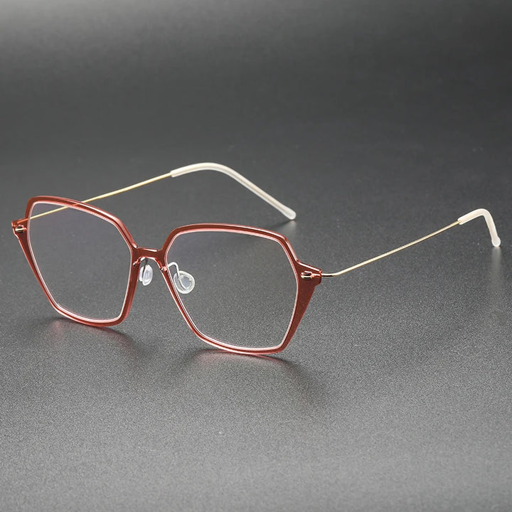 Aimee Unisex Full Rim Polygon Screwless Acetate Titanium Eyeglasses 6621 Full Rim Aimee Pink