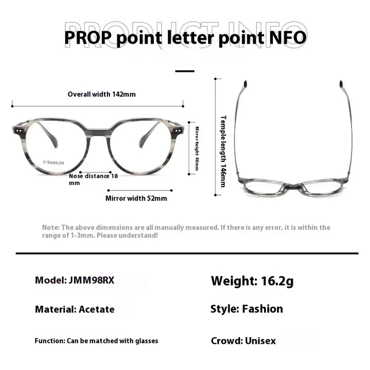 Aror Unisex Full Rim Flat Top Oval Acetate Titanium Eyeglasses 84298 Full Rim Aror