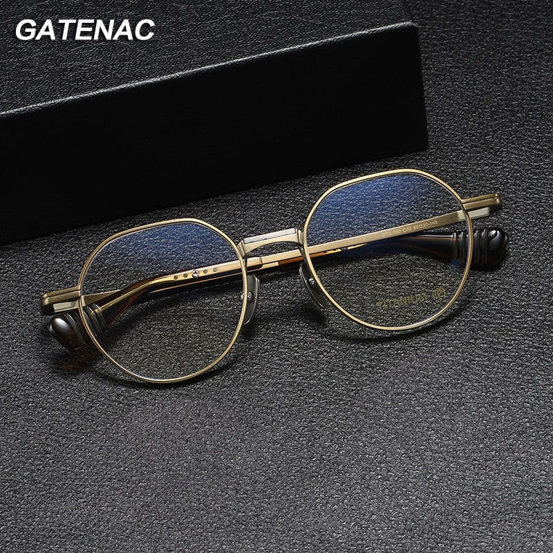 Gatenac Unisex Full Rim Round Titanium Eyeglasses Gxyj1065 Full Rim Gatenac
