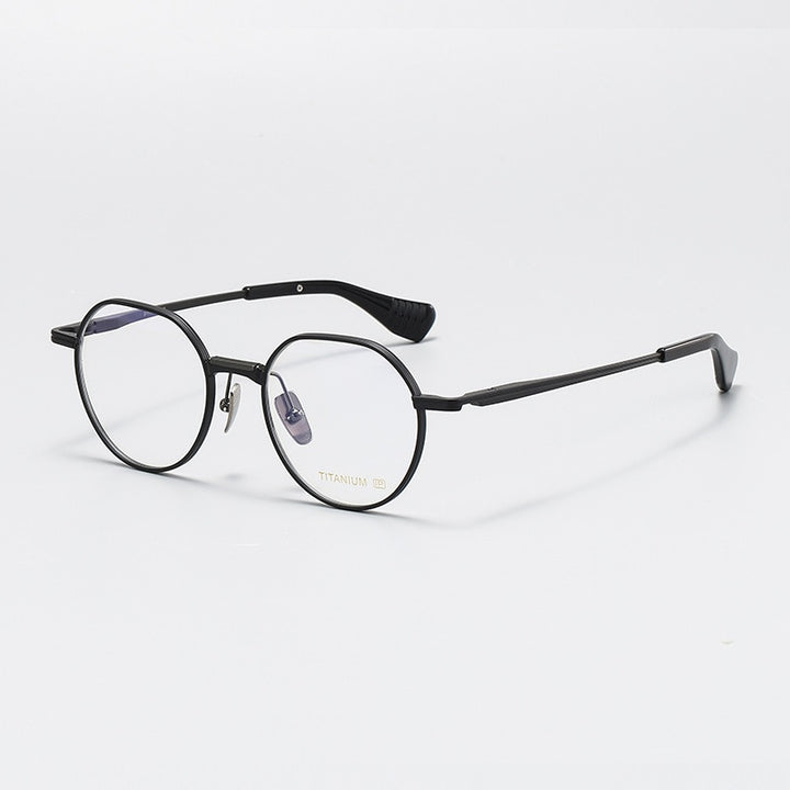 Gatenac Unisex Full Rim Round Titanium Eyeglasses Gxyj1065 Full Rim Gatenac Black