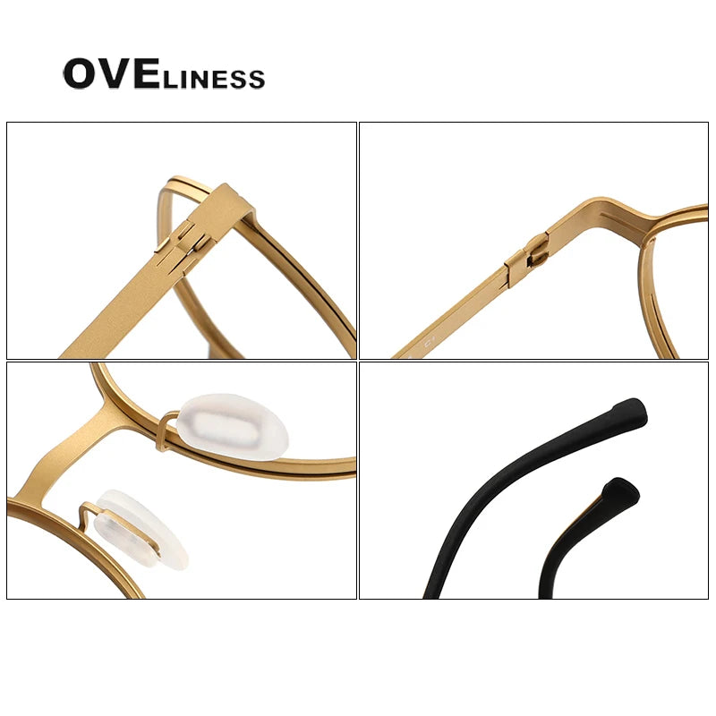 Oveliness Unisex Full Rim Flat Top Round Screwless Titanium Eyeglasses 80992 Full Rim Oveliness