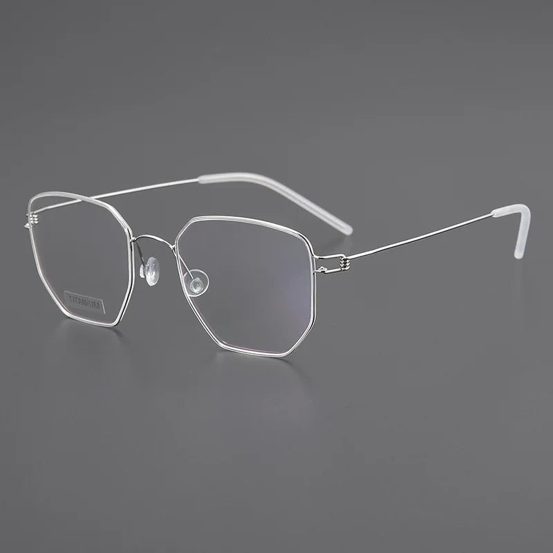 Black Mask Unisex Full Rim Irregular Polygon Screwless Titanium Eyeglasses 14020 Full Rim Black Mask Silver  