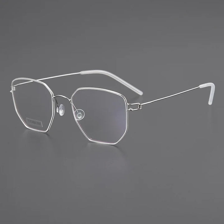 Black Mask Unisex Full Rim Irregular Polygon Screwless Titanium Eyeglasses 14020 Full Rim Black Mask Silver