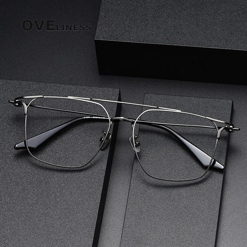 Oveliness Unisex Full Rim Square Double Bridge Titanium Eyeglasses 81000 Full Rim Oveliness