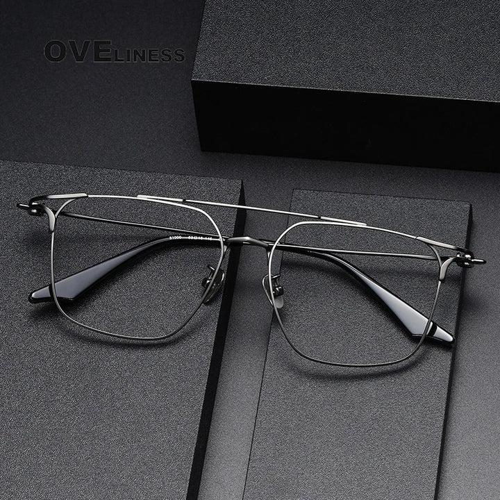 Oveliness Unisex Full Rim Square Double Bridge Titanium Eyeglasses 81000 Full Rim Oveliness