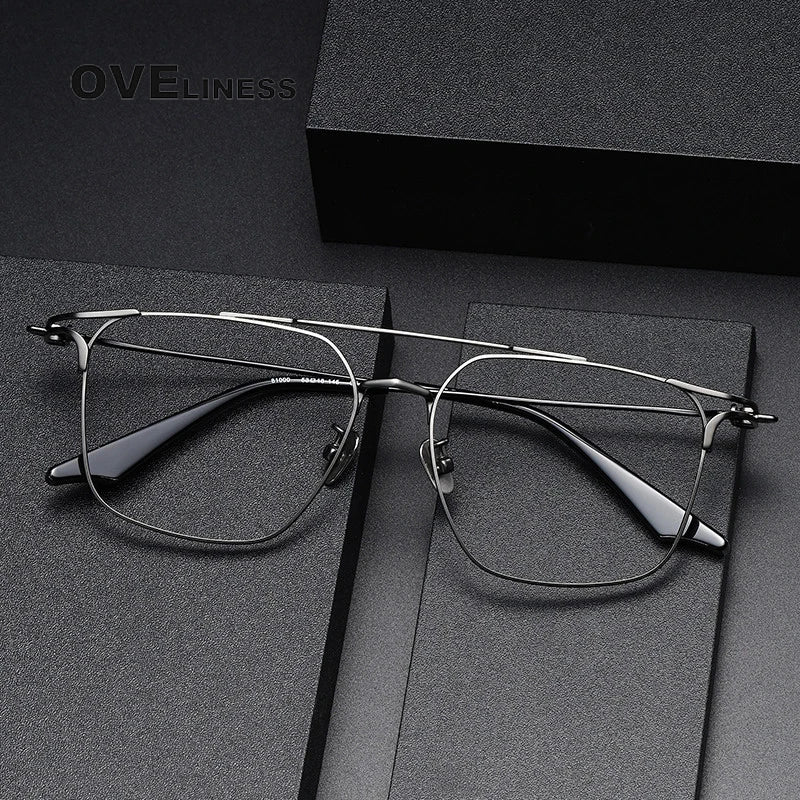 Oveliness Unisex Full Rim Square Double Bridge Titanium Eyeglasses 81000 Full Rim Oveliness   