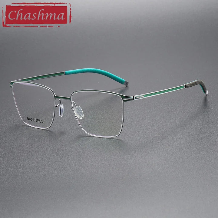 Chashma Ottica Men's Full Rim Square Titanium Eyeglasses 408 Full Rim Chashma Ottica Silver Green  