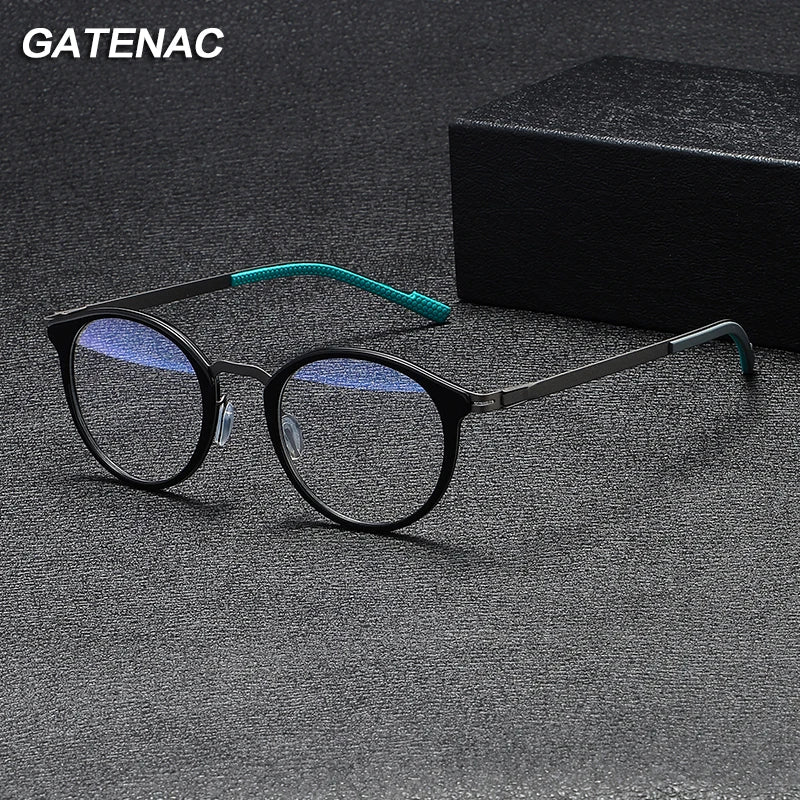 Gatenac Unisex Full Rim Round Titanium Eyeglasses Gxyj1155 Full Rim Gatenac