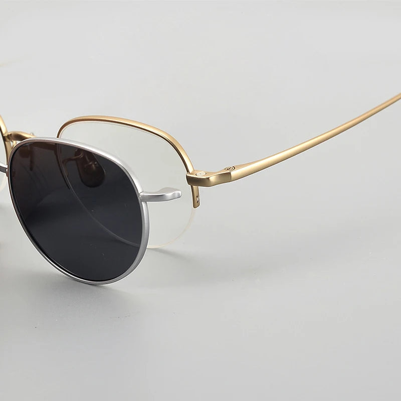 Muzz Women's Semi Rim Oval Titanium Eyeglasses Clip On Sunglasses 4447 With Clip Ons Muzz