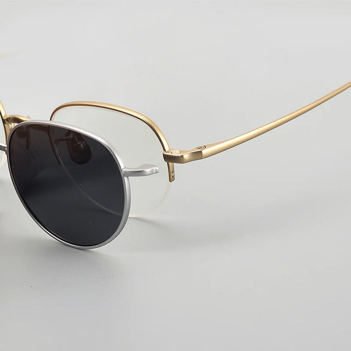 Muzz Women's Semi Rim Oval Titanium Eyeglasses Clip On Sunglasses 4447 With Clip Ons Muzz