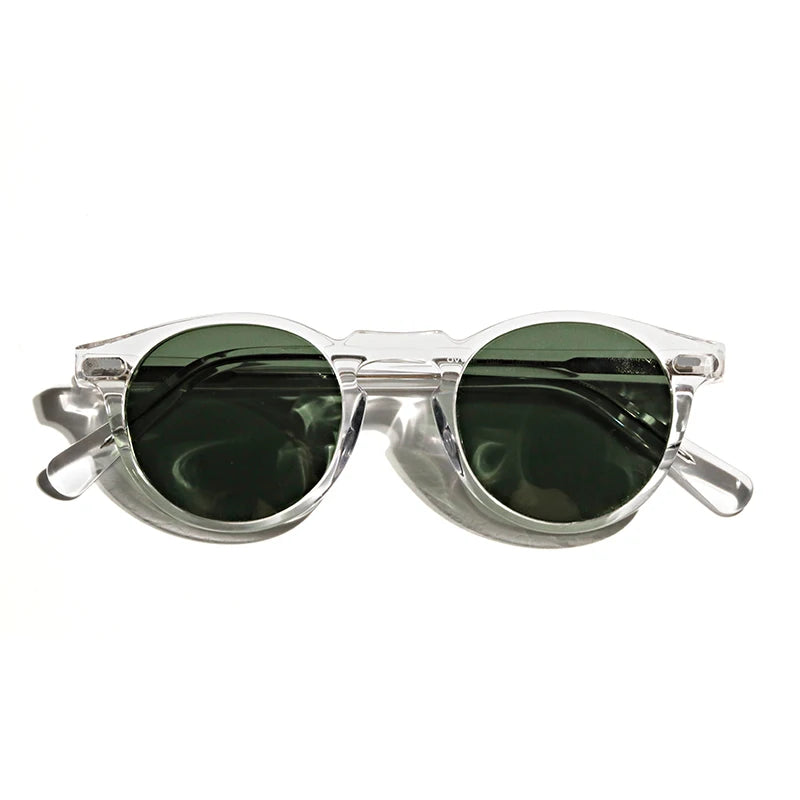 Hewei Unisex Full Rim Round Acetate Polarized Sunglasses 5186 Sunglasses Hewei clear vs green as picture 