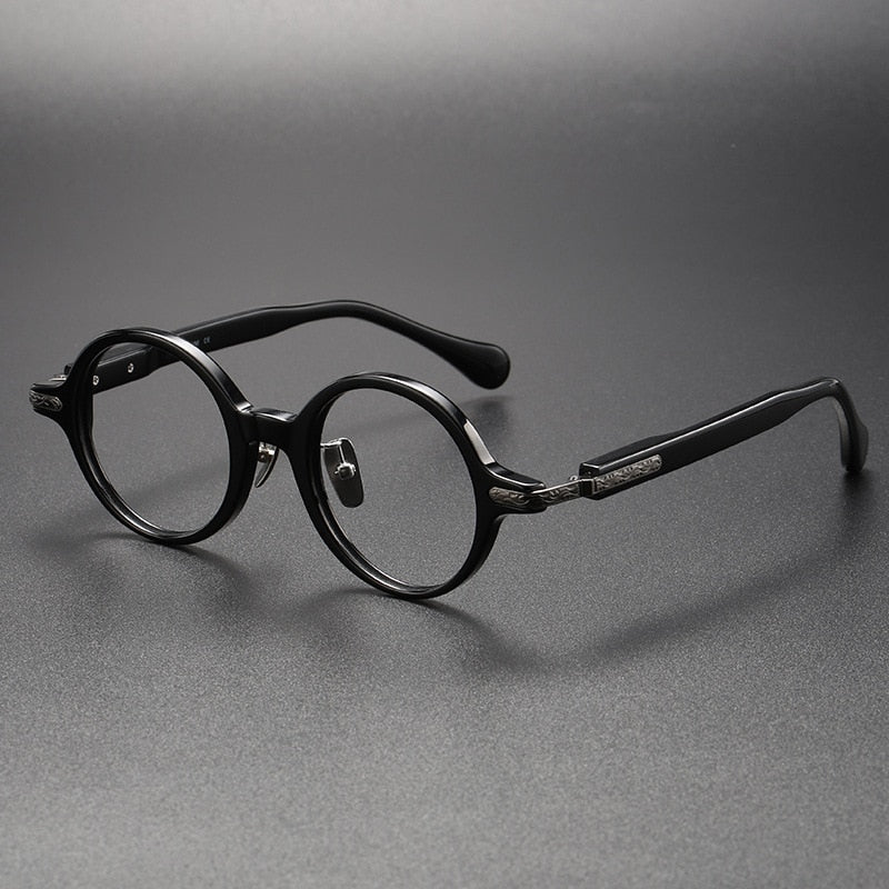 CCspace Unisex Full Rim Round Acetate Eyeglasses 56385 Full Rim CCspace C3BlackGun
