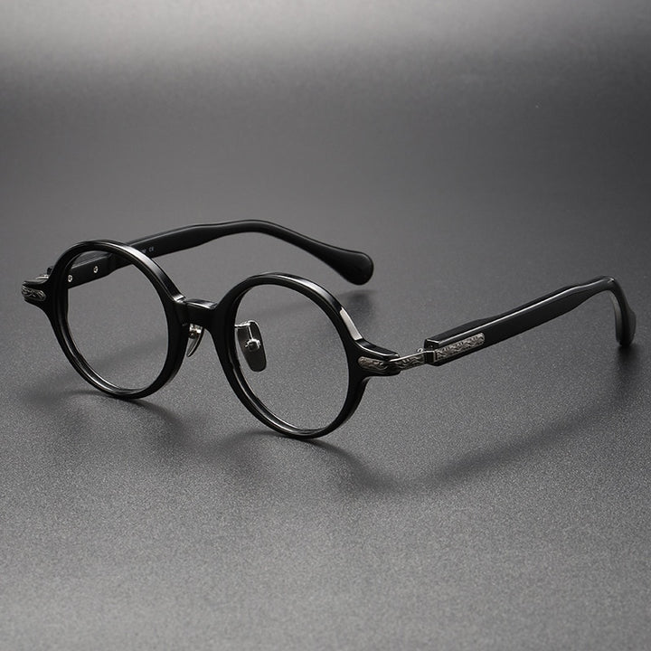 CCspace Unisex Full Rim Round Acetate Eyeglasses 56385 Full Rim CCspace C3BlackGun