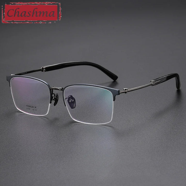 Chashma Men's Full Rim Square Titanium Horn Temple Eyeglasses 52335