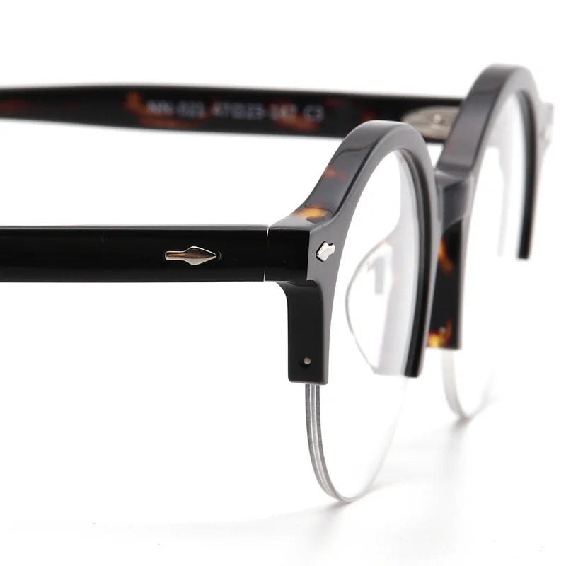 Muzz Unisex Semi Rim Round Acetate Eyeglasses Nn021 Semi Rim Muzz