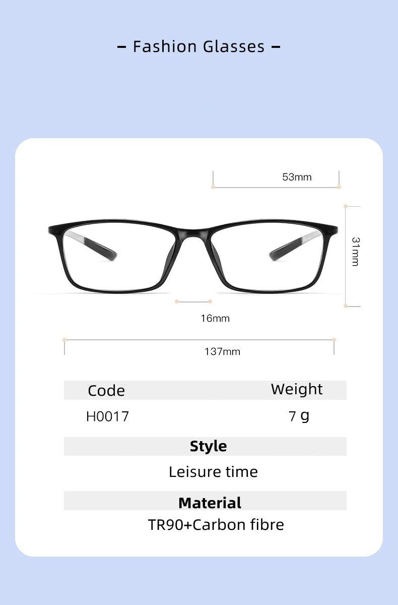 Kocolior Unisex Full Rim Square Carbon Fibre Tr 90 Hyperopic Reading Glasses 0017 Reading Glasses Kocolior