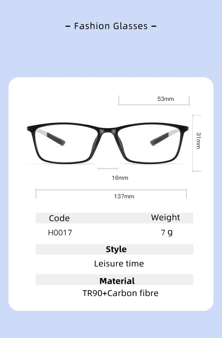 Kocolior Unisex Full Rim Square Carbon Fibre Tr 90 Hyperopic Reading Glasses 0017 Reading Glasses Kocolior