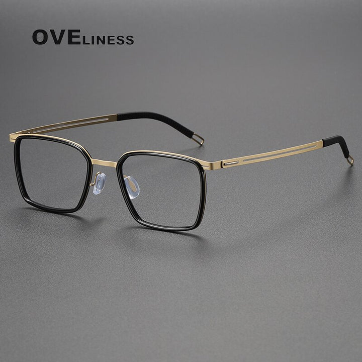 Oveliness Unisex Full Rim Square Titanium Eyeglasses 8202309 Full Rim Oveliness black gold  