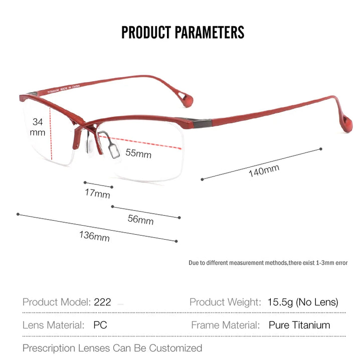 Muzz Mens Semi Rim Rectangle Titanium Eyeglasses 222 Semi Rim Muzz   