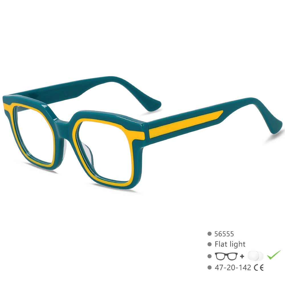 CCspace Unisex Full Rim Square Acetate Eyeglasses 56555 Full Rim CCspace C3Green