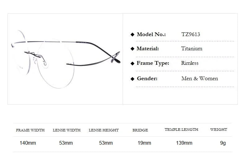 Chashma Unisex Rimless Oval Round Titanium Eyeglasses 96134