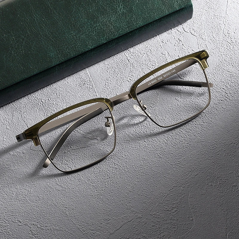 Gatenac Unisex Full Rim Square Screwless Acetate Alloy Eyeglasses 1236 Full Rim Gatenac Green Gun