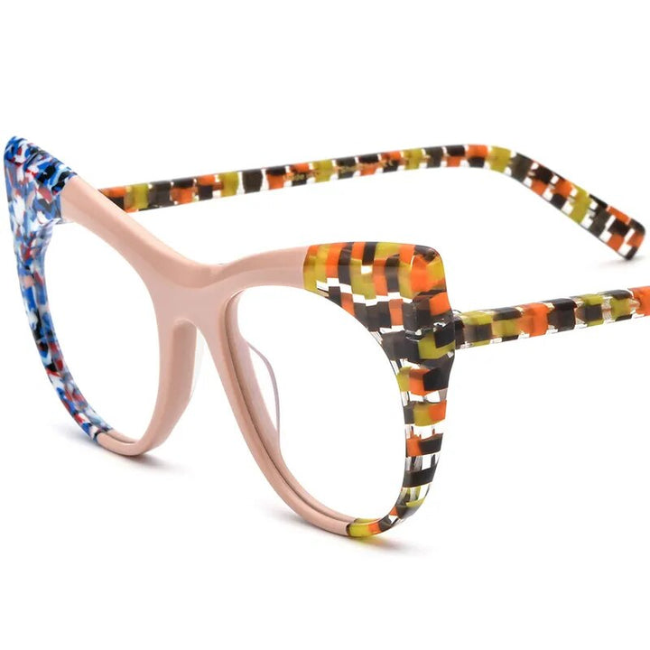 CCspace Unisex Full Rim Round Cat Eye Acetate Eyeglasses 56923 Full Rim CCspace C4PinkFlower