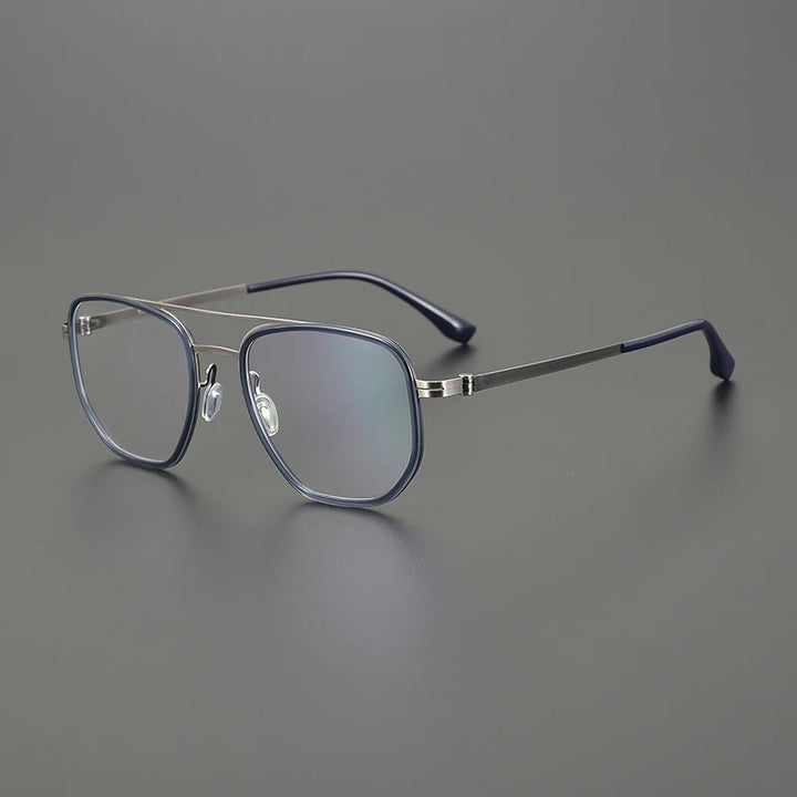 Gatenac Unisex Full Rim Square Double Bridge Acetate Titanium Eyeglasses 31567