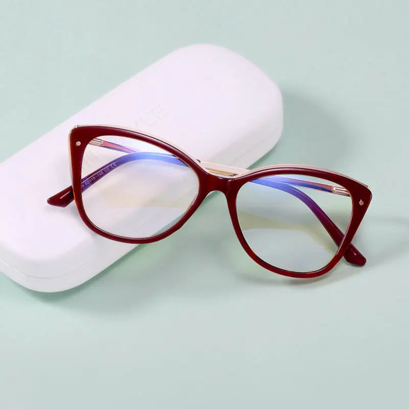 Handoer Women's Full Rim Square Cat Eye Tr 90 Alloy Eyeglasses 95786