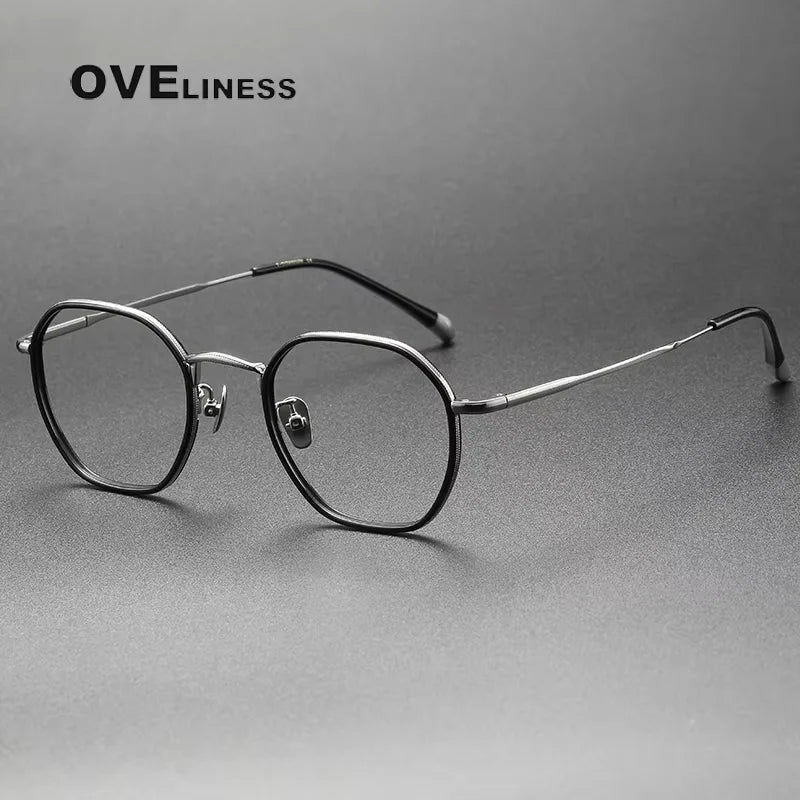 Oveliness Women's Full Rim Polygon Oval Acetate Titanium Eyeglasses 28502