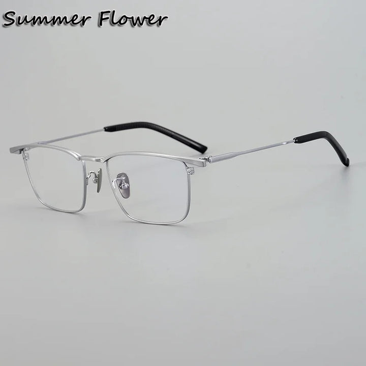 Summer Flower Unisex Full Rim Big Square Titanium Eyeglasses 84156 Full Rim Summer Flower Silver