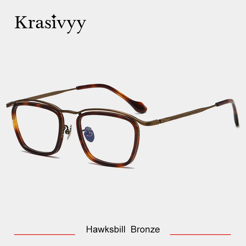 Krasivyy Unisex Full Rim Square Titanium Acetate Eyeglasses 45916 Full Rim Krasivyy Hawksbill Bronze