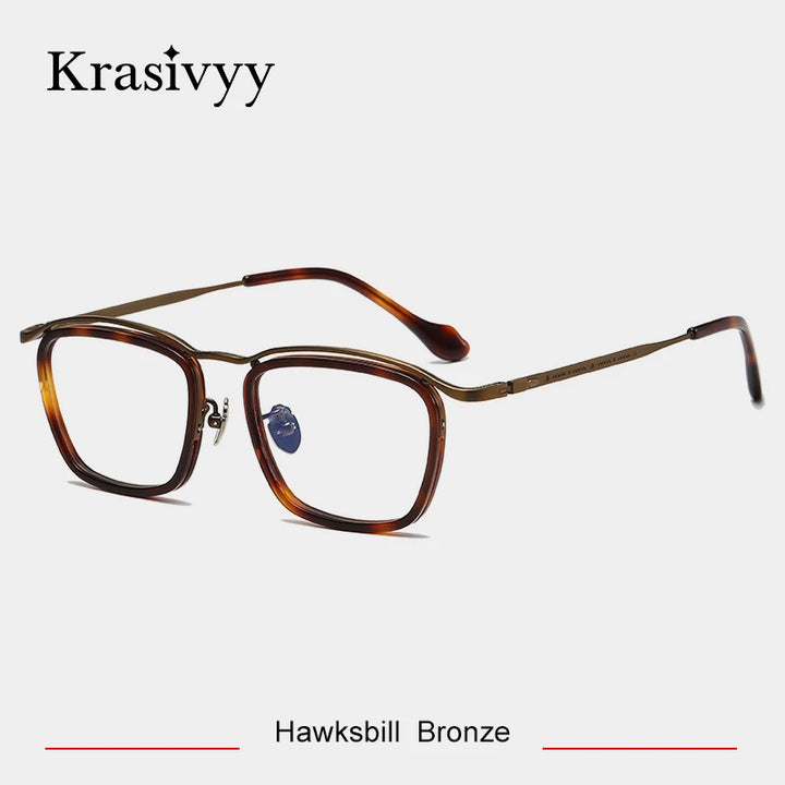 Krasivyy Unisex Full Rim Square Titanium Acetate Eyeglasses 45916 Full Rim Krasivyy Hawksbill Bronze