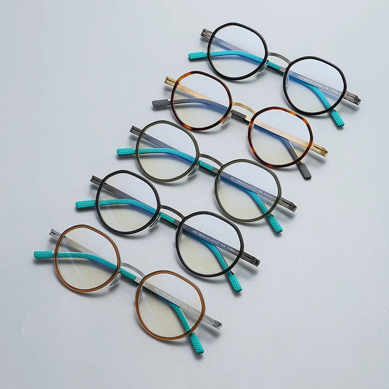 Gatenac Unisex Full Rim Polygon Round Titanium Eyeglasses Gxyj1149 Full Rim Gatenac