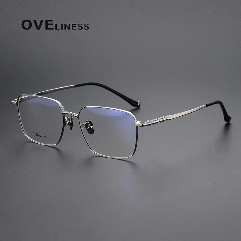 Oveliness Men's Full Rim Square Titanium Eyeglasses 80904 Full Rim Oveliness silver
