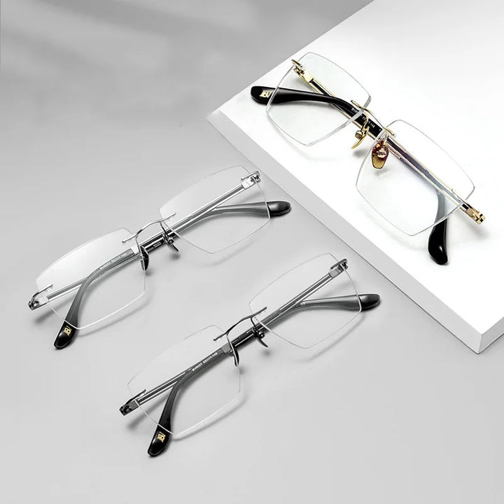 Hdcrafter Unisex Rimless Square Titanium Eyeglasses 6037 Rimless Hdcrafter Eyeglasses   