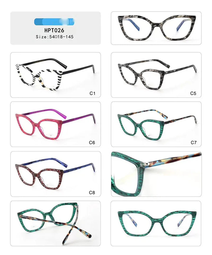 Nobler Unisex Full Rim Square Cat Eye Acetate Eyeglasses P026 Full Rim Nobler