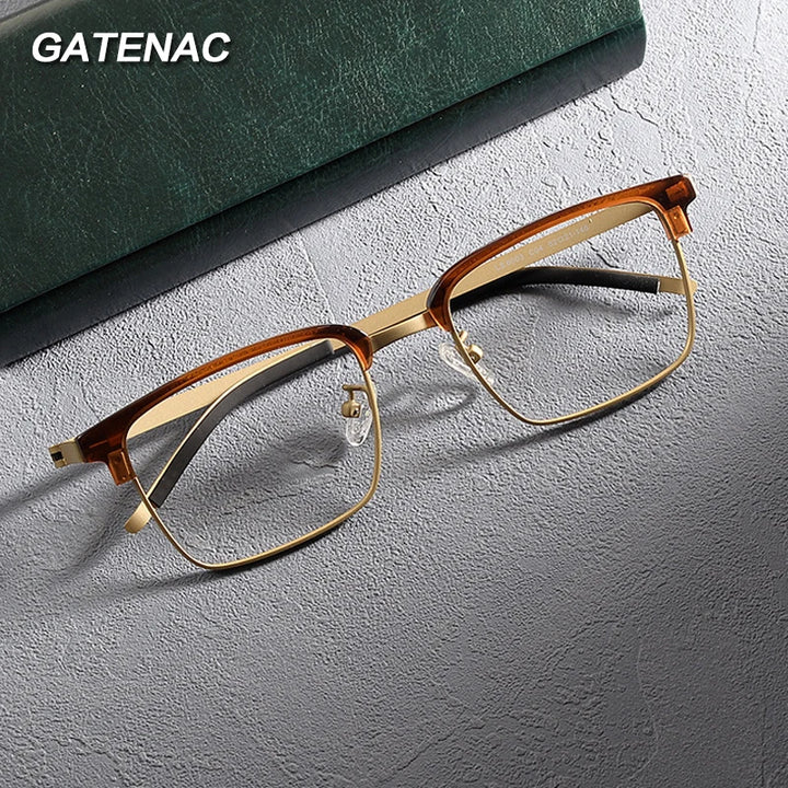 Gatenac Unisex Full Rim Square Screwless Acetate Alloy Eyeglasses 1236 Full Rim Gatenac