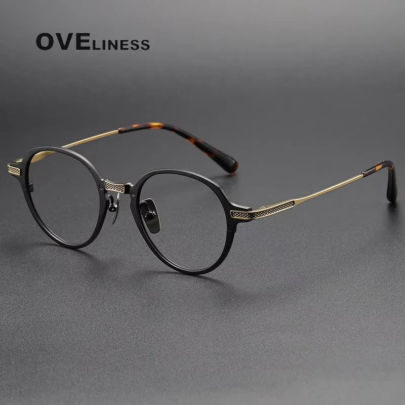 Oveliness Unisex Full Rim Round Acetate Titanium Eyeglasses 212426