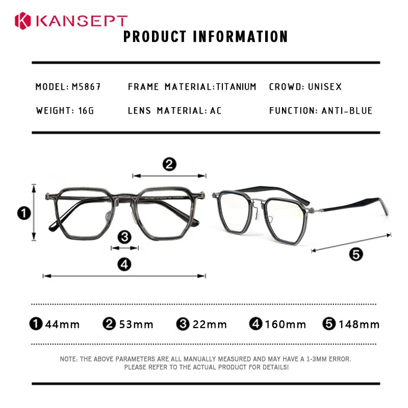 Kansept Unisex Full Rim Big Polygon Acetate Titanium Reading Glasses 475867