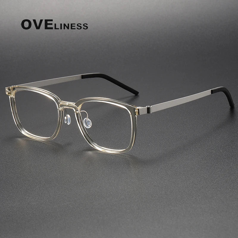 Oveliness Unisex Full Rim Square Acetate Titanium Eyeglasses 1852 Full Rim Oveliness champagne