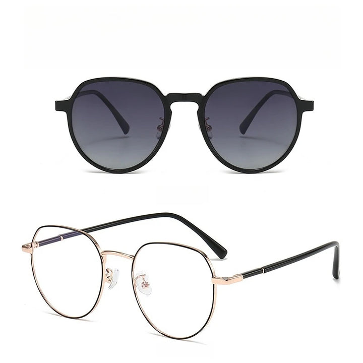 Yimaruili Women's Full Rim Polygonal Tr 90 Alloy Eyeglasses Clip On Sunglasses 81001