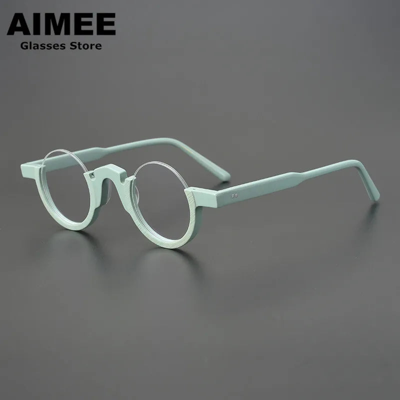 Aimee Unisex Semi Rim Round Acetate Eyeglasses 14230 Semi Rim Aimee Green