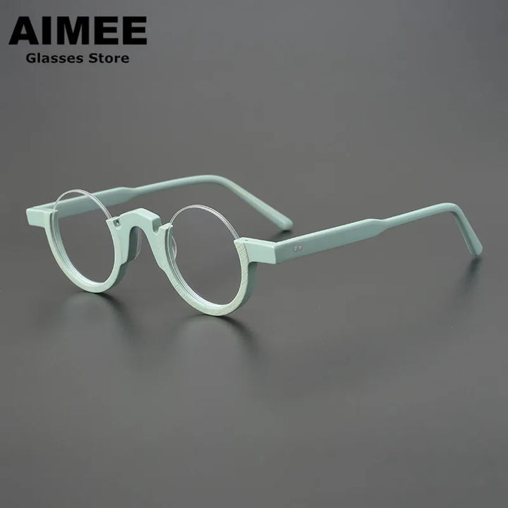 Aimee Unisex Semi Rim Round Acetate Eyeglasses 14230 Semi Rim Aimee Green