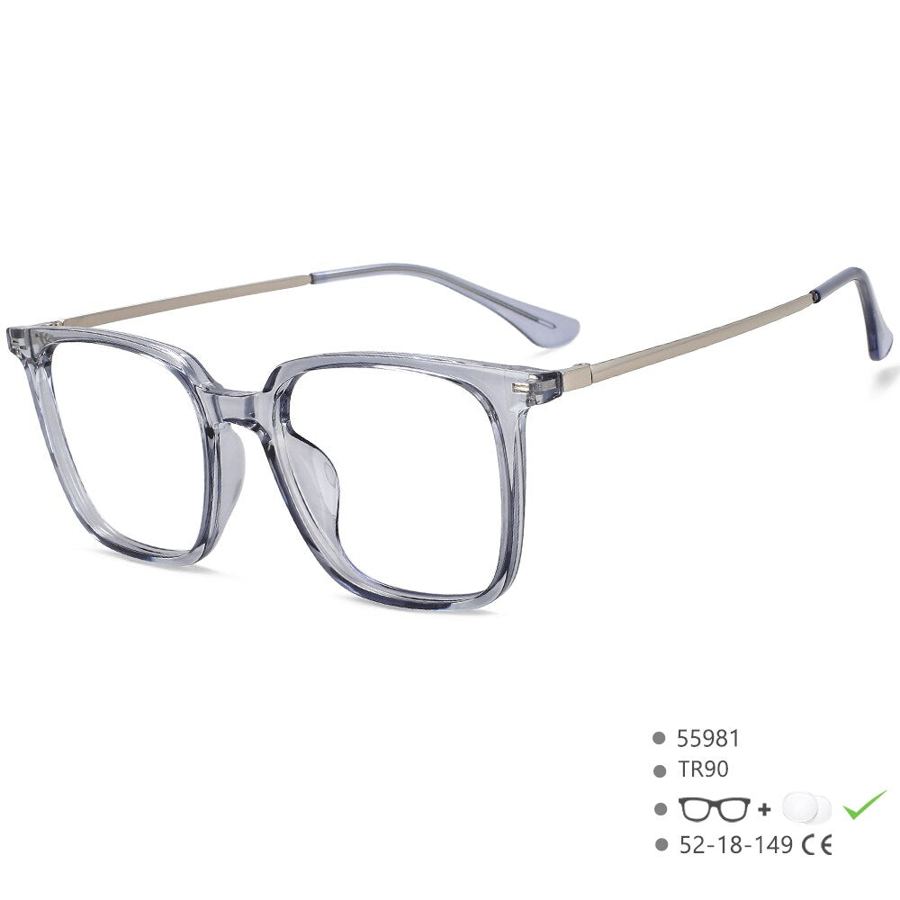 CCspace Unisex Full Rim Square Tr 90 Titanium Eyeglasses 55981 Full Rim CCspace China GreyBlue