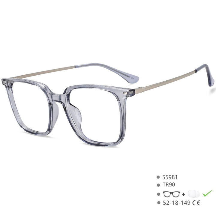 CCspace Unisex Full Rim Square Tr 90 Titanium Eyeglasses 55981 Full Rim CCspace China GreyBlue
