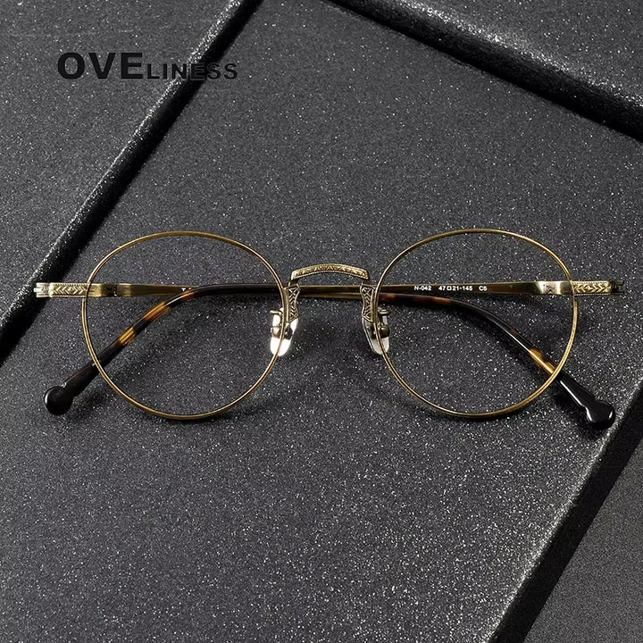 Oveliness Women's Full Rim Round Acetate Titanium Eyeglasses 841042