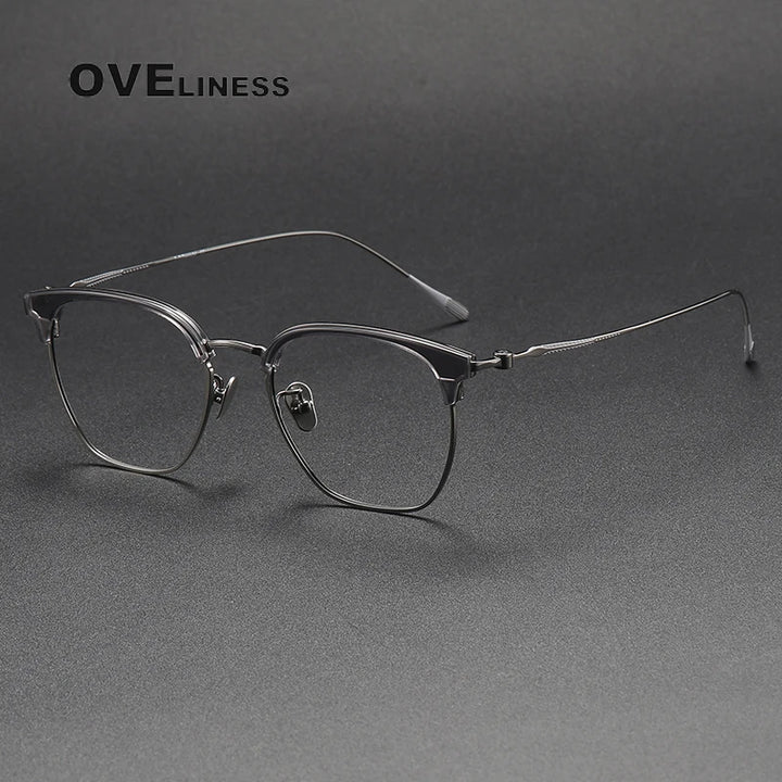 Oveliness Unisex Full Rim Square Acetate Titanium Eyeglasses 80898 Full Rim Oveliness grey gun  