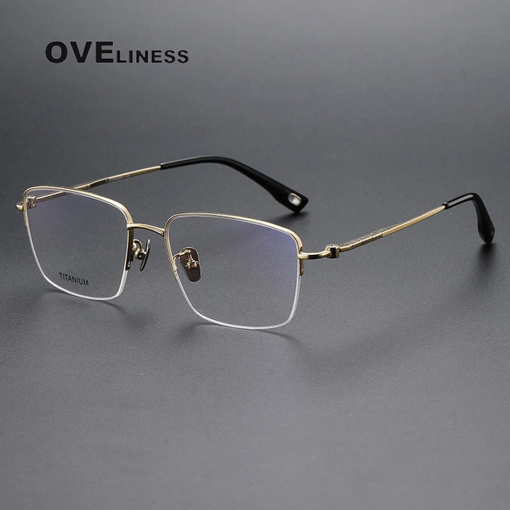 Oveliness Men's Semi Rim Square Titanium Eyeglasses 80911 Semi Rim Oveliness gold  